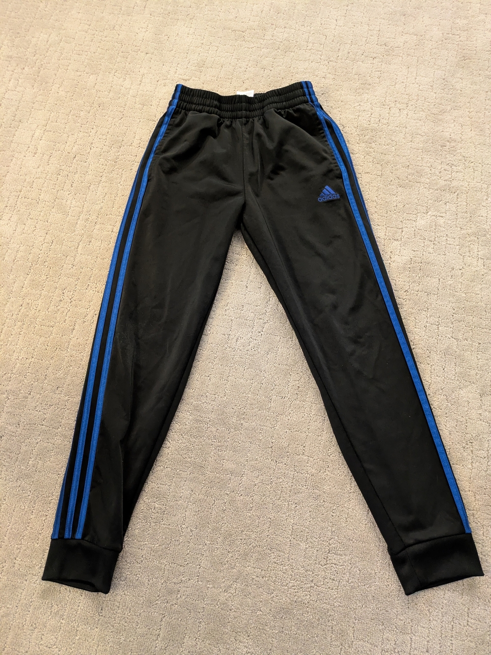 Adidas Boys' Black Track Pants with Blue Stripes